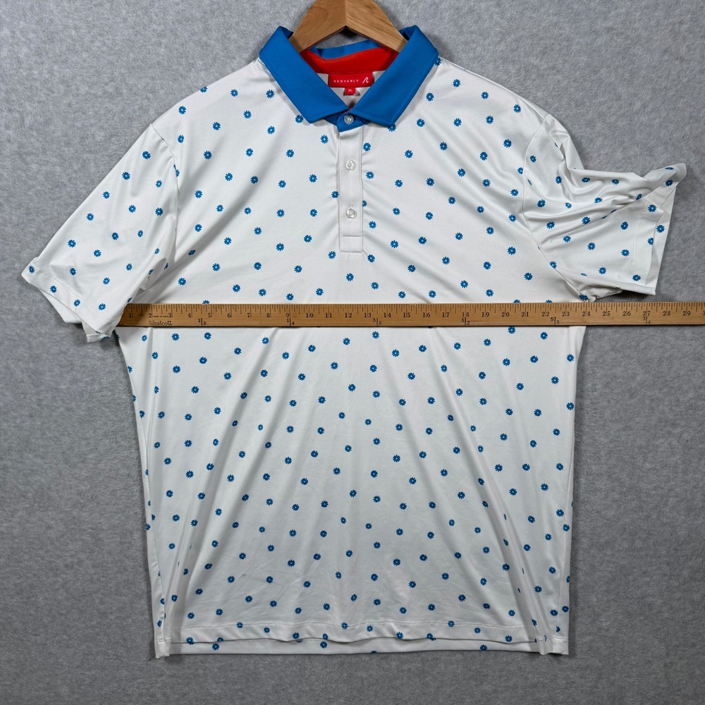 Redvanly Mens XL Golf Polo Shirt White Blue Floral Daisy Print Performance Short - Picture 4 of 11